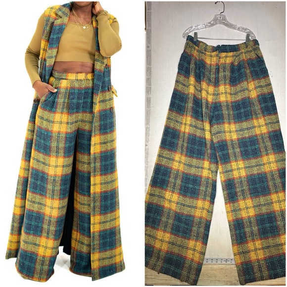 George Pants - Elaine + George Gold Plaid High-Waisted Wide Leg Trousers | Tagged Size: XL